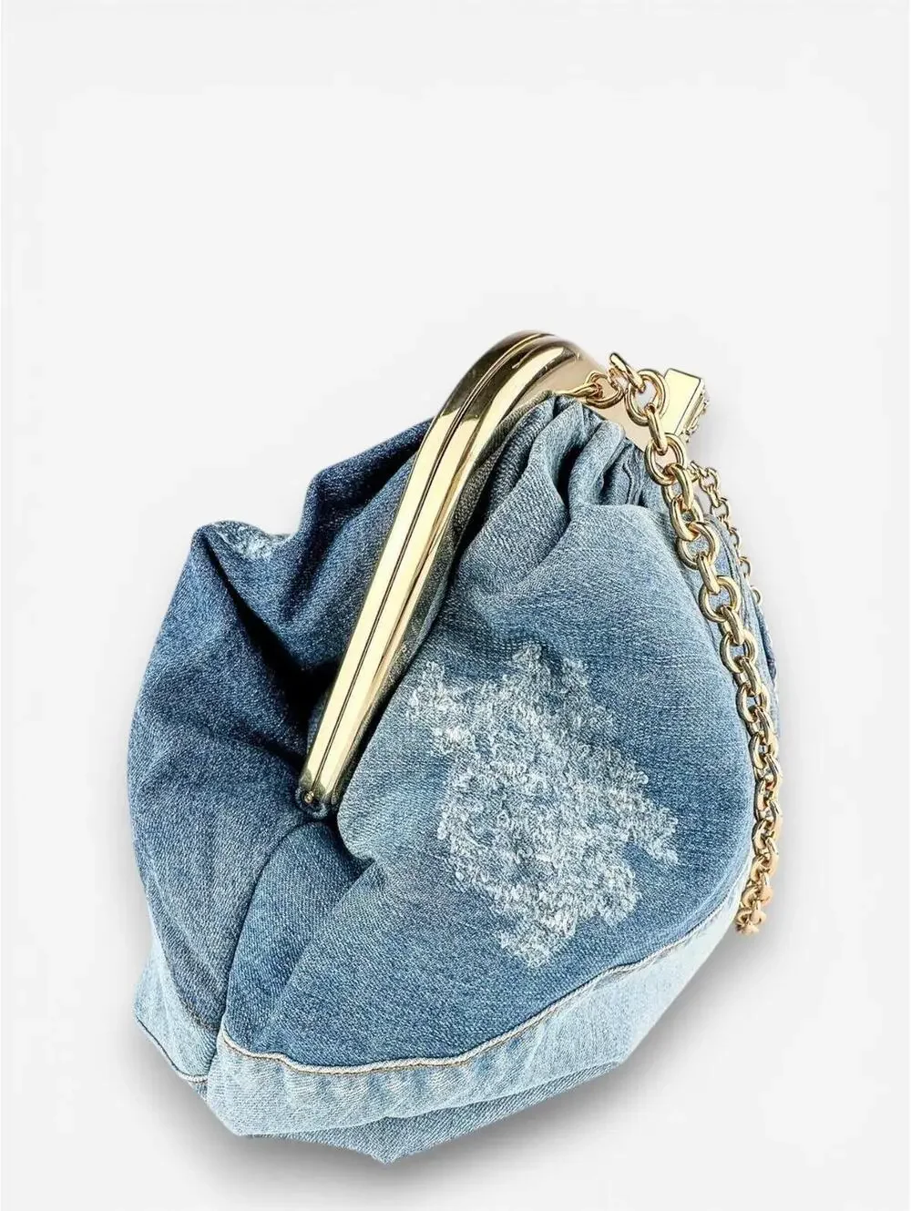 Dolce & Gabbana Patchwork Denim Frame Bag Gold Chain | Rare Collector NWT - Picture 6 of 9